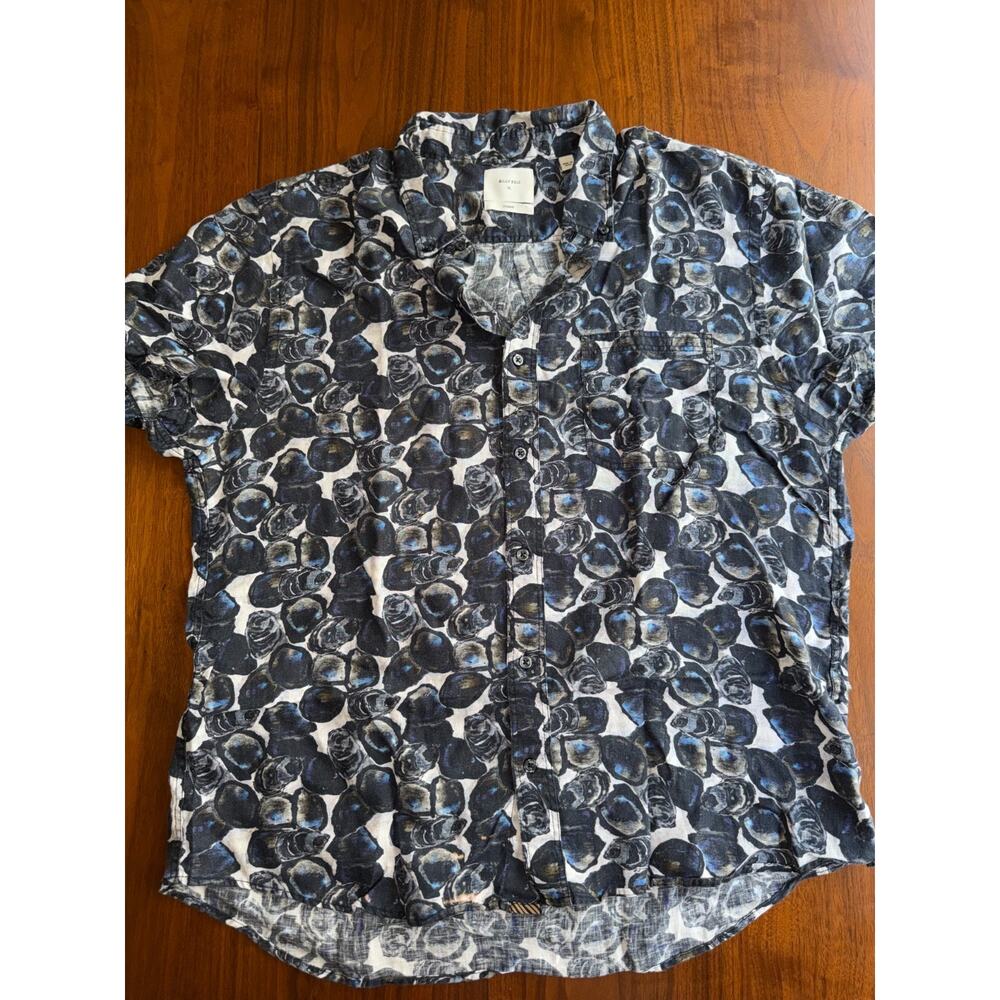 Billy Reid Standard Fit Oyster Shell Print Short Sleeve Linen Shirt - Size XL
